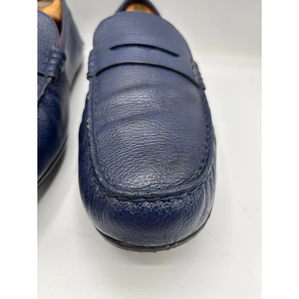 Coach C3098 Men's Navy Blue Pebbled Leather Penny Loafers Driving Shoes Size 12D